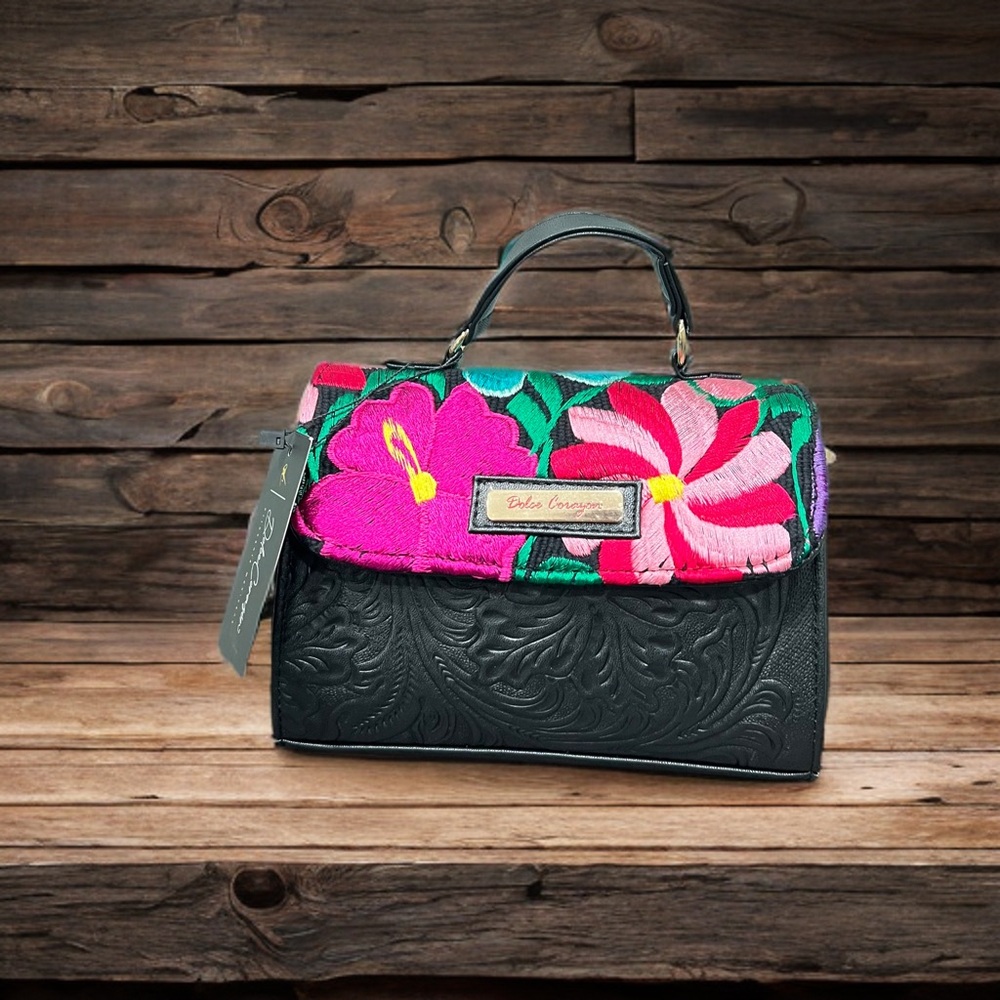 Pink and Black Satchel with Bold Swirl Design